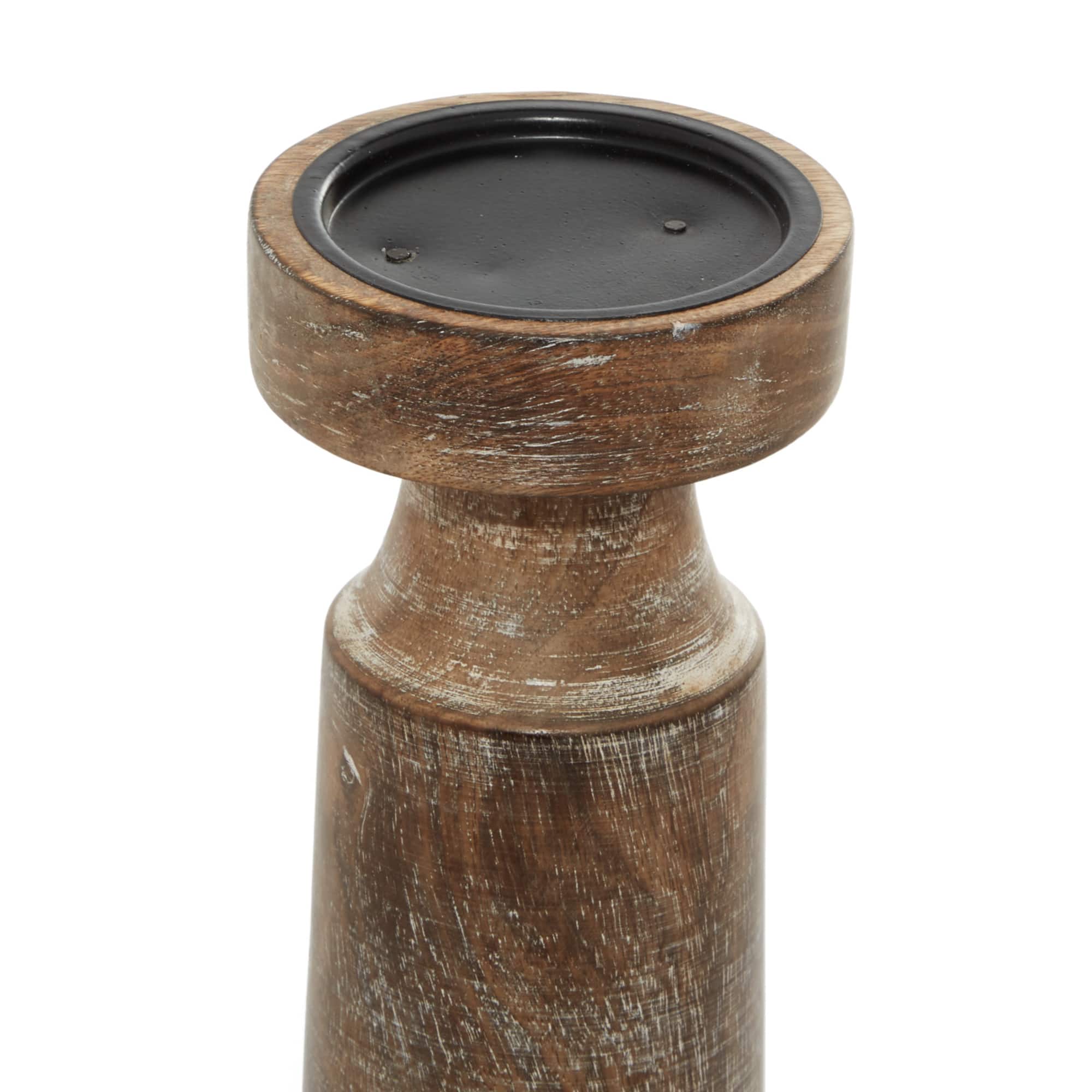 Brown Mango Wood Natural Candle Holder Set